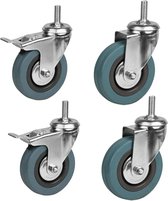 Zwenkwielen - grijze rubberen wielen - Inclusief 2 zwenkwielen met schroefdraad en 2 wielen met schroefdraad en rem - Geschikt voor bureaustoelen en meubels - Materiaal: rubber - M12-schroefdraad * 30 mm lengte - 4 stuks