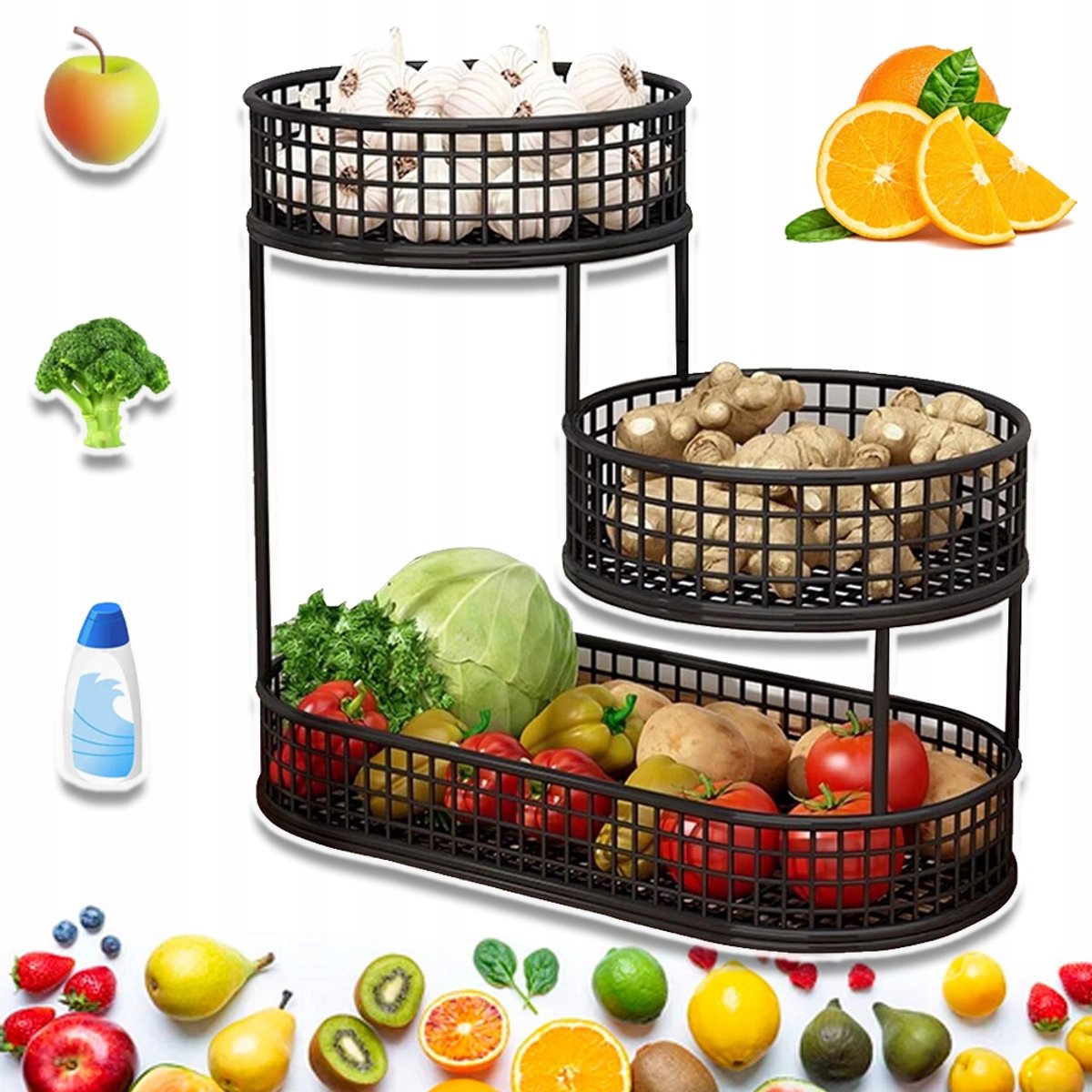 Fruitmand Standaard Van Ijzer Met 3 Lagen - Stevig Geventileerd En Ruimtebesparend - Multifunctionele Organizer Voor Groenten Snacks En Snoep - Perfect Voor Thuis En Op Kantoor