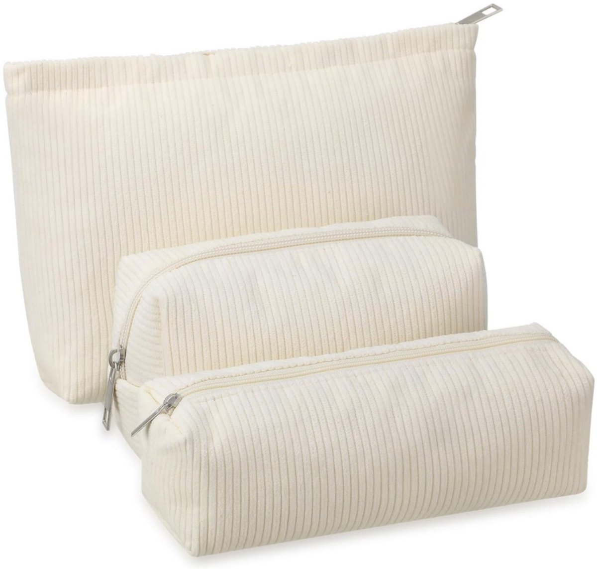 3-delige corduroy make-uptasjesset voor dames, schattige etui, wit; effen stijl - wit