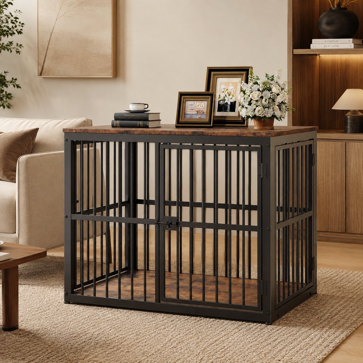 Modulaire Hondenbench - Hondenkooi - Hondenbox - Hondenhok - Bench - Stapelbaar en combineerbaar - Waterbestendig werkblad - 84x56x66 cm - Bruin