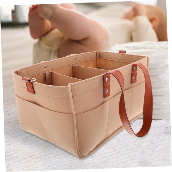 Baby Luier Organizer Opbergmand - Luier Organizer - Luier Caddy - Luierzakjes Opbergdoos - Luieropbergmand - Luiertas - Met Schotten, Schouderriem & Ritssluiting - Voor het opbergen van luiers, billendoekjes, flesjes en speelgoed - 38 × 23 × 18 cm — afbeelding 5