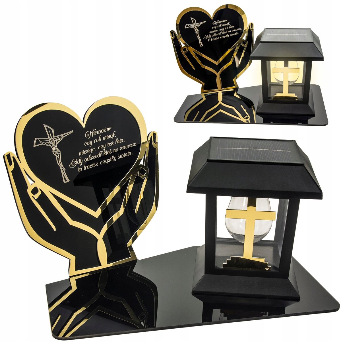 Zonnegrafsteenlamp met LED en gegraveerde basis - Handen met Hart