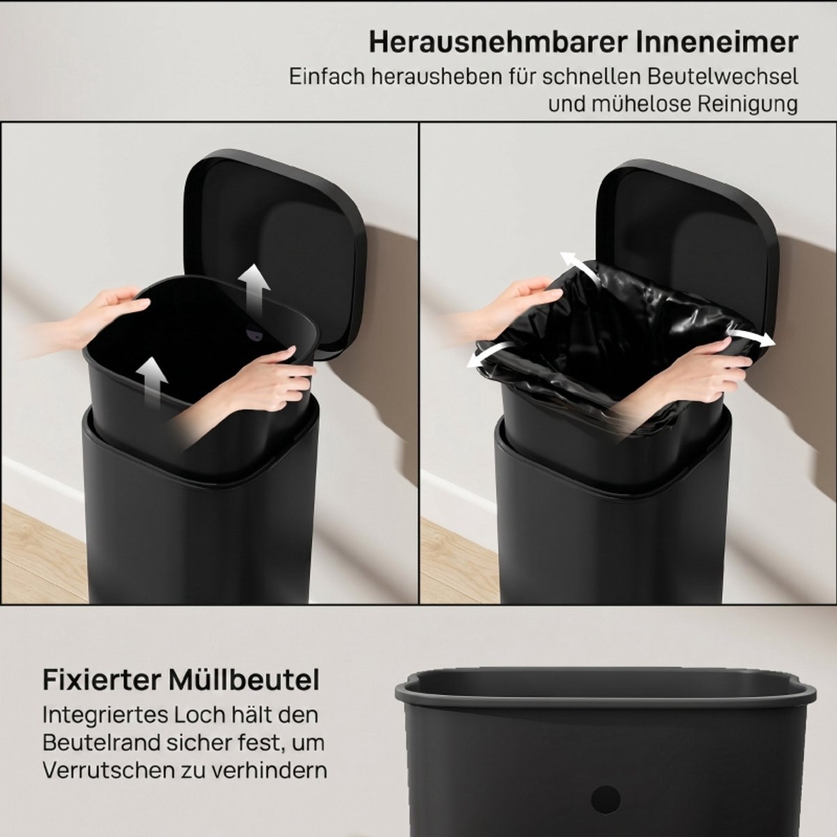 COVREO Pedaalemmer 30L 29x36x59,5 cm zwart metaal, soft-close deksel