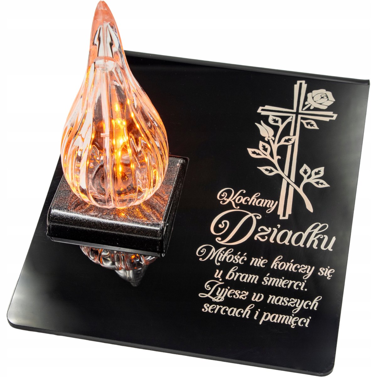 Merkloos LED Graf Lampion met Gegraveerde Acryl Voet - Eeuwige Vlam