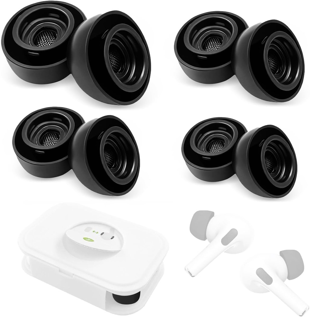 4 paar siliconen tips voor AirPods Pro - Pro 2 - Ergonomische oordopjes met antislip binnenband - zwart (XS - S - M - L) - Oor veilig - ideaal voor dagelijks gebruik en sport