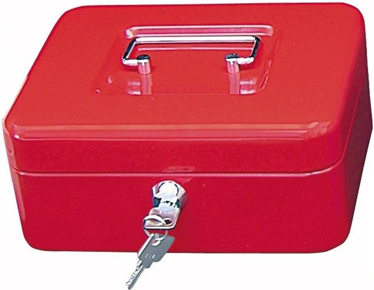 145202X geldcassette (van gepoedercoat staal, intrekbare handgreep, 5-vaks munteninzet, veiligheidscilinderslot, 20 x 16 x 9 cm) rood