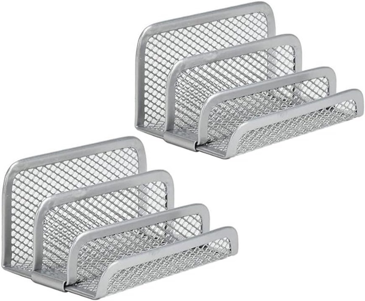 Drie lagen metalen gaasdisplay visitekaarthouder, bureau visitekaartjeshouder, bureau kantoor visitekaartje display visitekaartje display houder (zilver, 2 stuks)