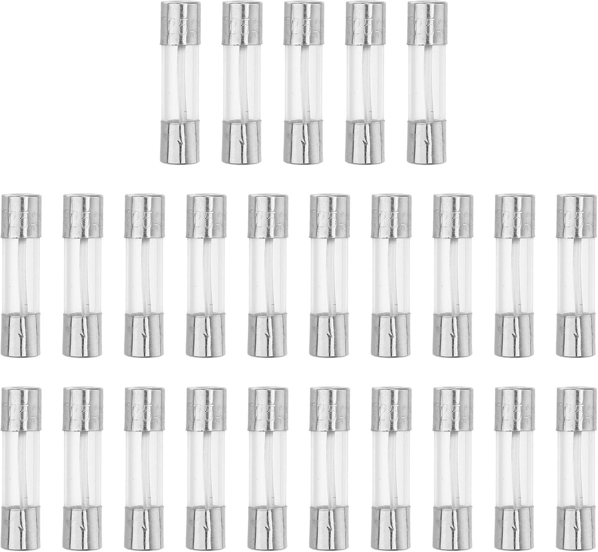 25 stuks zekeringen 25 A fijne zekeringen glaszekeringen snelle glasbuiszekeringen kit 5 x 20 mm