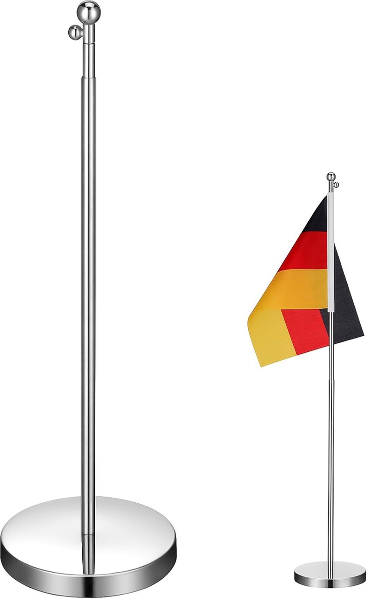 Telescopische vlaggenhouder van roestvrij staal, vlaggenhouder voor de muur voor kantoor, draagbaar en verstelbaar vlaggenhouder voor desktop, decoratie, presentaties