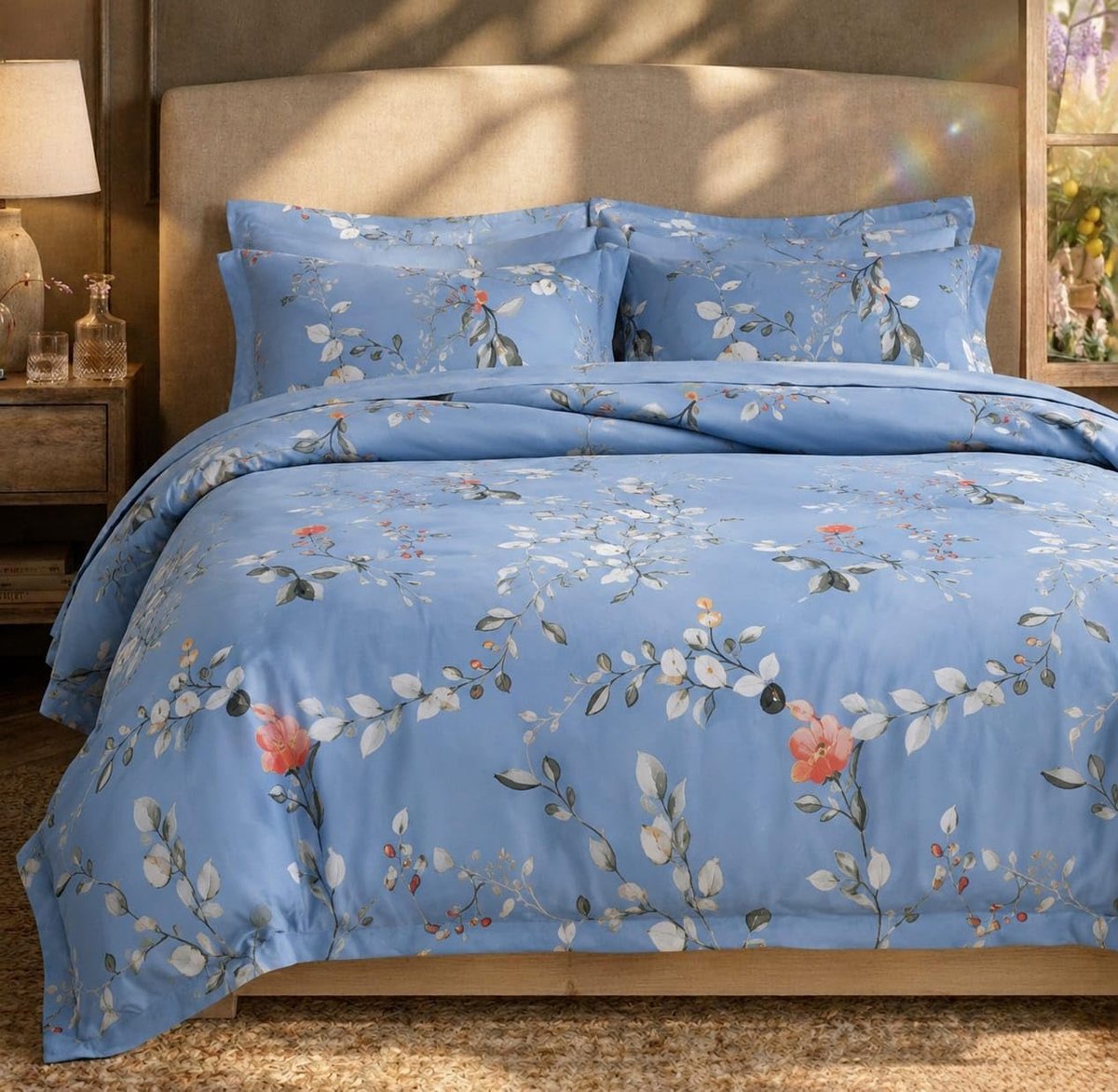 Beddengoedset voor tweepersoonsbed, 4-delig, 220 x 230 cm, bedlaken 160 x 200 + 35 cm en 2 kussenslopen 50 x 80 cm, zachte microvezel, ademend, boeket Harmony Collection