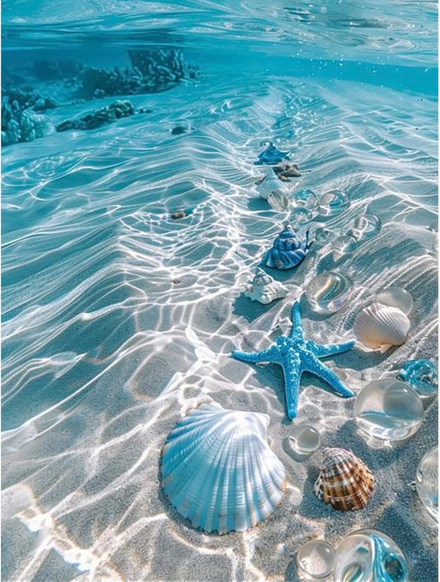 Sea 5D DIY Diamond Art Painting Kits Voor Volwassenen, Volledige Boor Schelpen Diamant Schilderen Diamant Stippen Set Landschap Edelsteen Kunst Ambachten Voor Thuis Kunst Decor 30x40cm