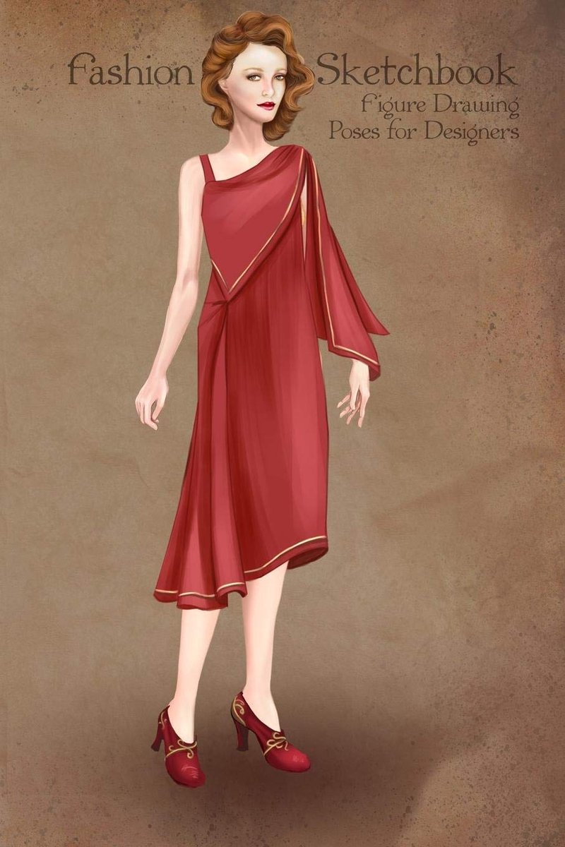 Sketchbook Figure Drawing Poses for Designers: Fashion sketch templates with 1920 vintage style illustration of a red dress