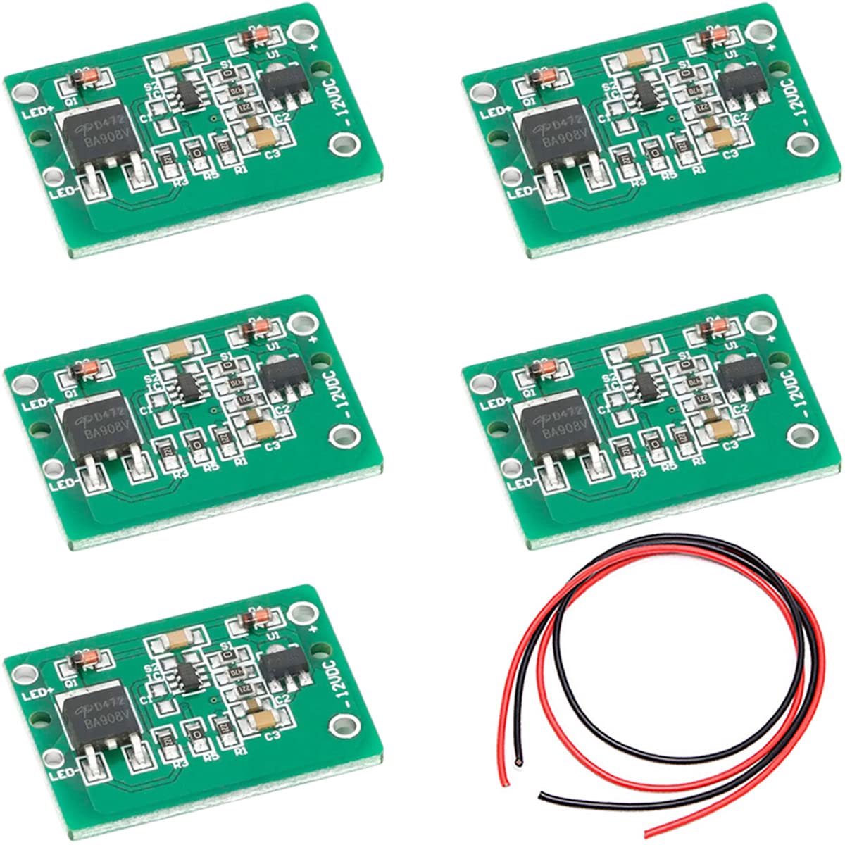 5 stuks 12 V capacitieve aanraakschakelaar, sensormodule TTP223 drukknoppen, aanraaksleutelmodule DC 6-20 V 3 A met kabel voor gemodificeerde auto's en motorfietsen, ledlampen