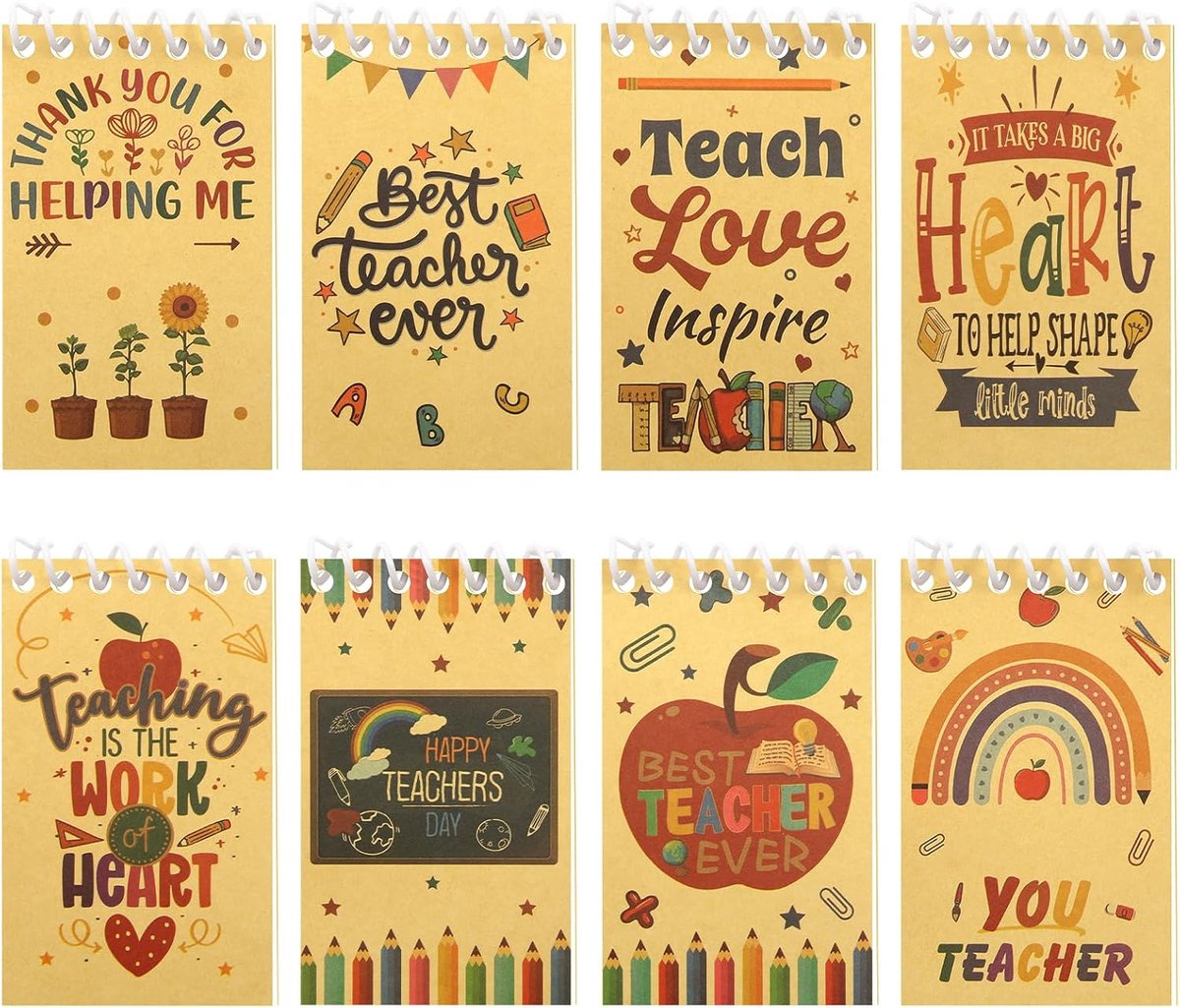 8 Stks Leraren Mini Notepads, Leraar Appreciation Gifts Onderwijzen is een Werk van Hart Spiraal Pocket Notebooks Kracht Cover Notepads School Kantoorbenodigdheden voor Back to School Lerarendag