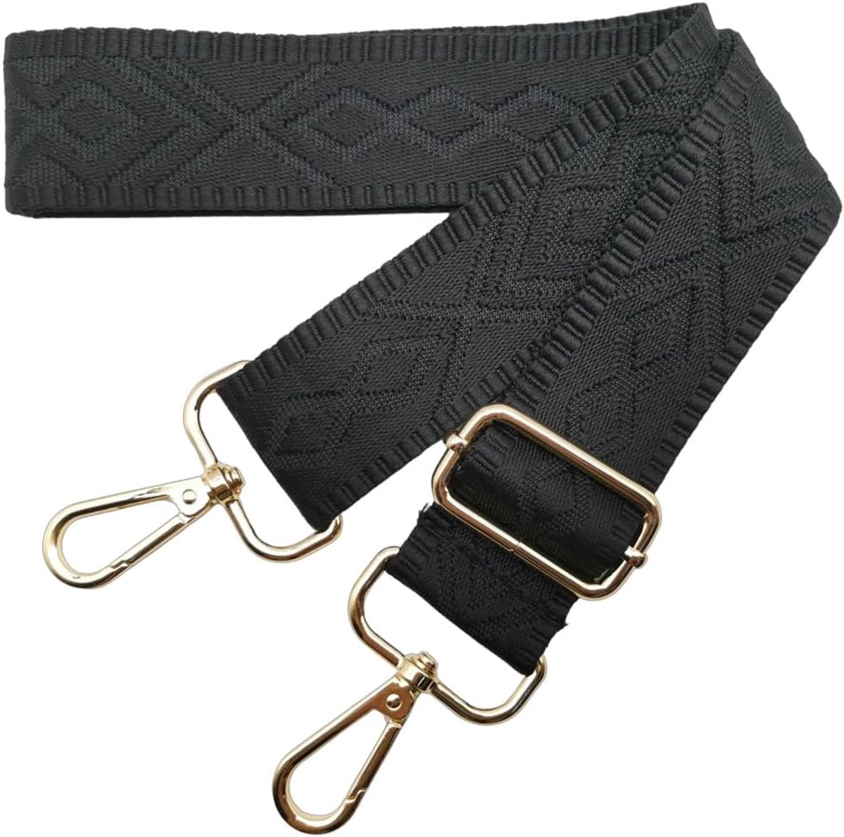 Schouderriem voor brede tas, schoudertas, 3,8 cm, verstelbare schouderriem, verwisselbare handtas met gouden gesp, voor dames, doe-het-zelf, schouderriem, accessoires (zwart) 1