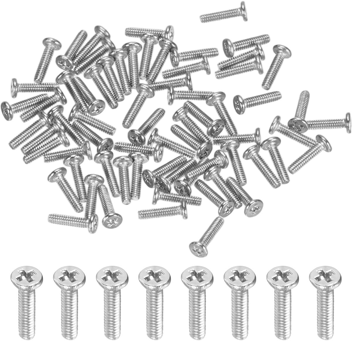 Schroeven met platte kop, M1,2 x 5 mm, 304 roestvrij staal, kruiskopschroeven, miniatuurschroeven voor machines/uitrusting, bevestiging met kruisaandrijving, 100 stuks