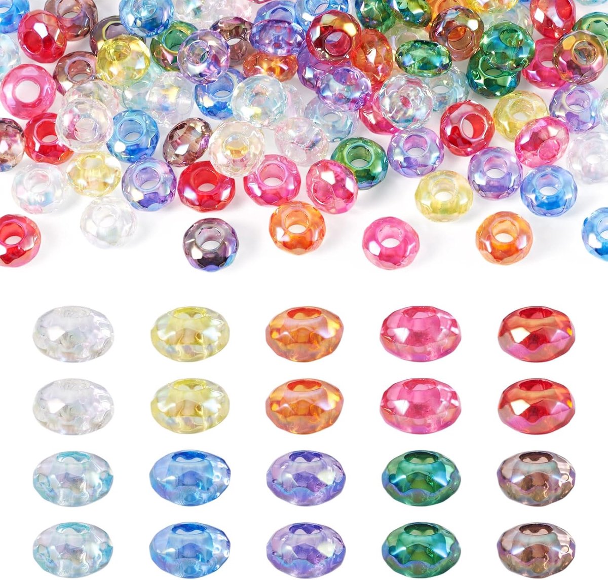 Kralen 5mm Transparante Facet Europese Kralen Kleurrijke Grote Gat Spacer Kraal Voor Sieraden Maken Ketting Armband DIY Craft