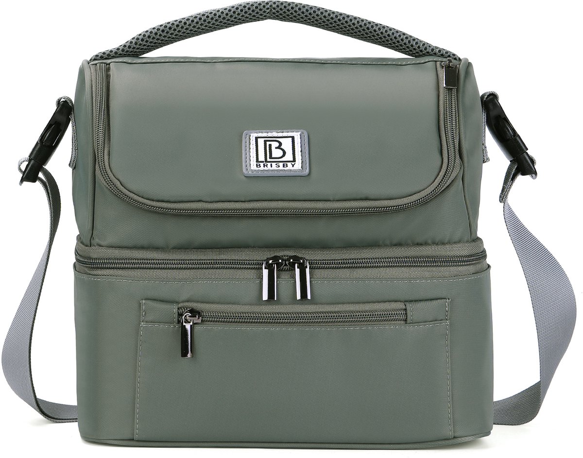 Brisby Koeltas 11 Liter - Lunchtas - Inclusief 2 Koelelementen - Dubbel Compartiment - 4-Laags Geïsoleerd - Waterafstotend - Misty Green — cadeau in Sport & Outdoor - foto 6