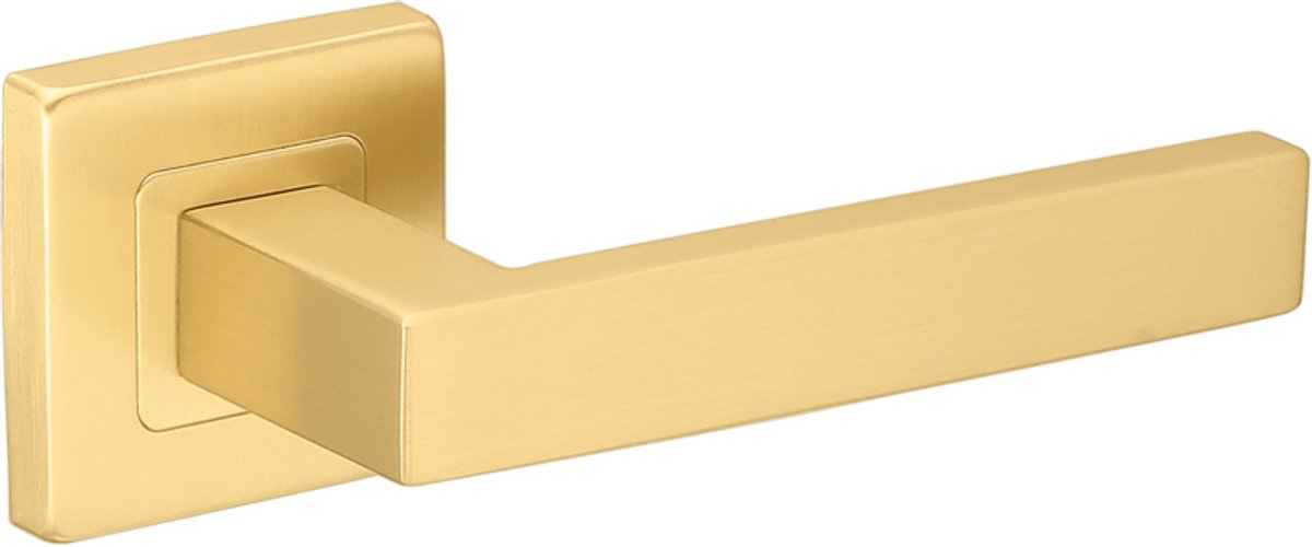 Deurkruk (2x) Alice vierkant 20mm haaks op vierkant rozet geborsteld messing PVD gecoat | Messing deurklinken
