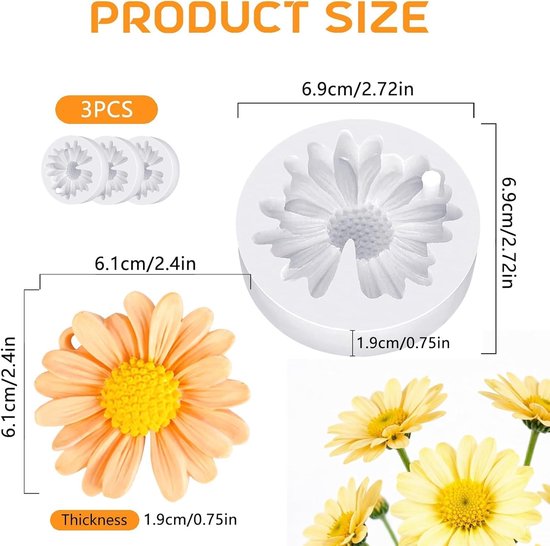 3 stuks madeliefjes siliconen mal met gat, 6,9 cm, transparante bloemen, gietvormen, kaarsen, siliconen vorm voor doe-het-zelf kaarsen, hars en knutselprojecten, madeliefjesbloemvorm, herbruikbaar — afbeelding 5