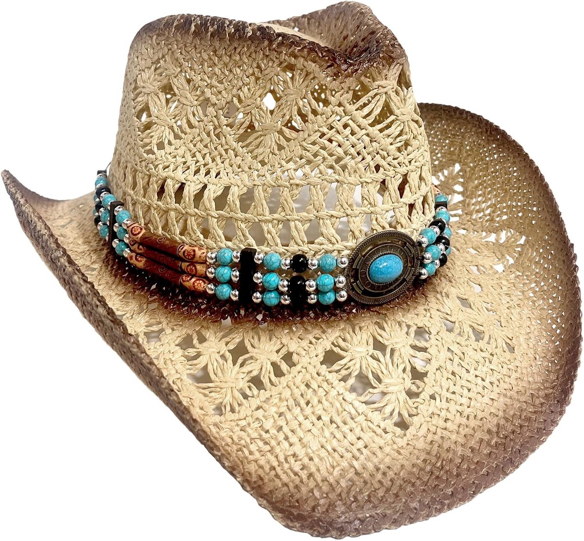 Cowboyhoed van stro in westernstijl voor volwassenen, familie op kleur en grootte, LU13809 beige schaduw, 58 cm