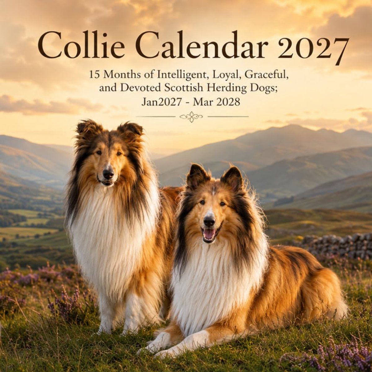 Calendar 2027: 15 Months of Intelligent, Loyal, Graceful, and Devoted Scottish Herding Dogs; Jan2027 - Mar 2028