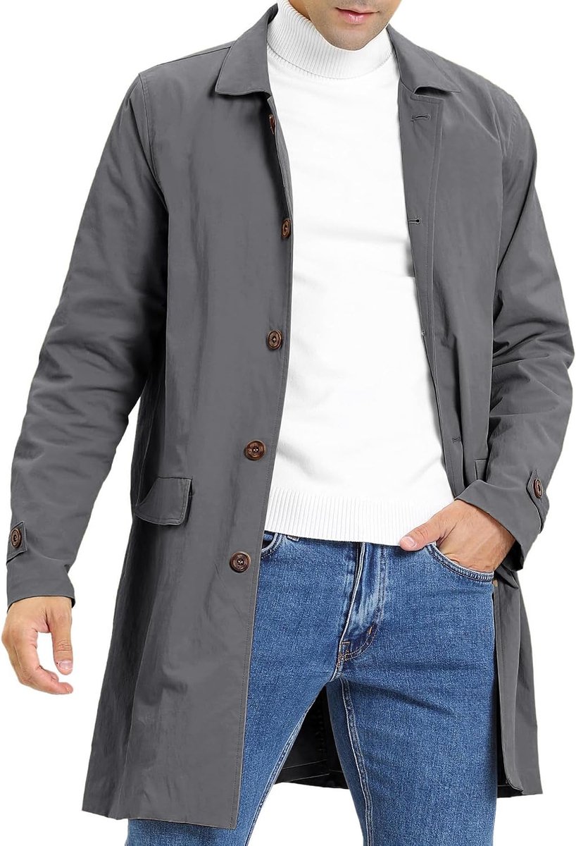 Trenchcoat enkele rij lange mantel lichte revers herfst winter jas overgangsjas