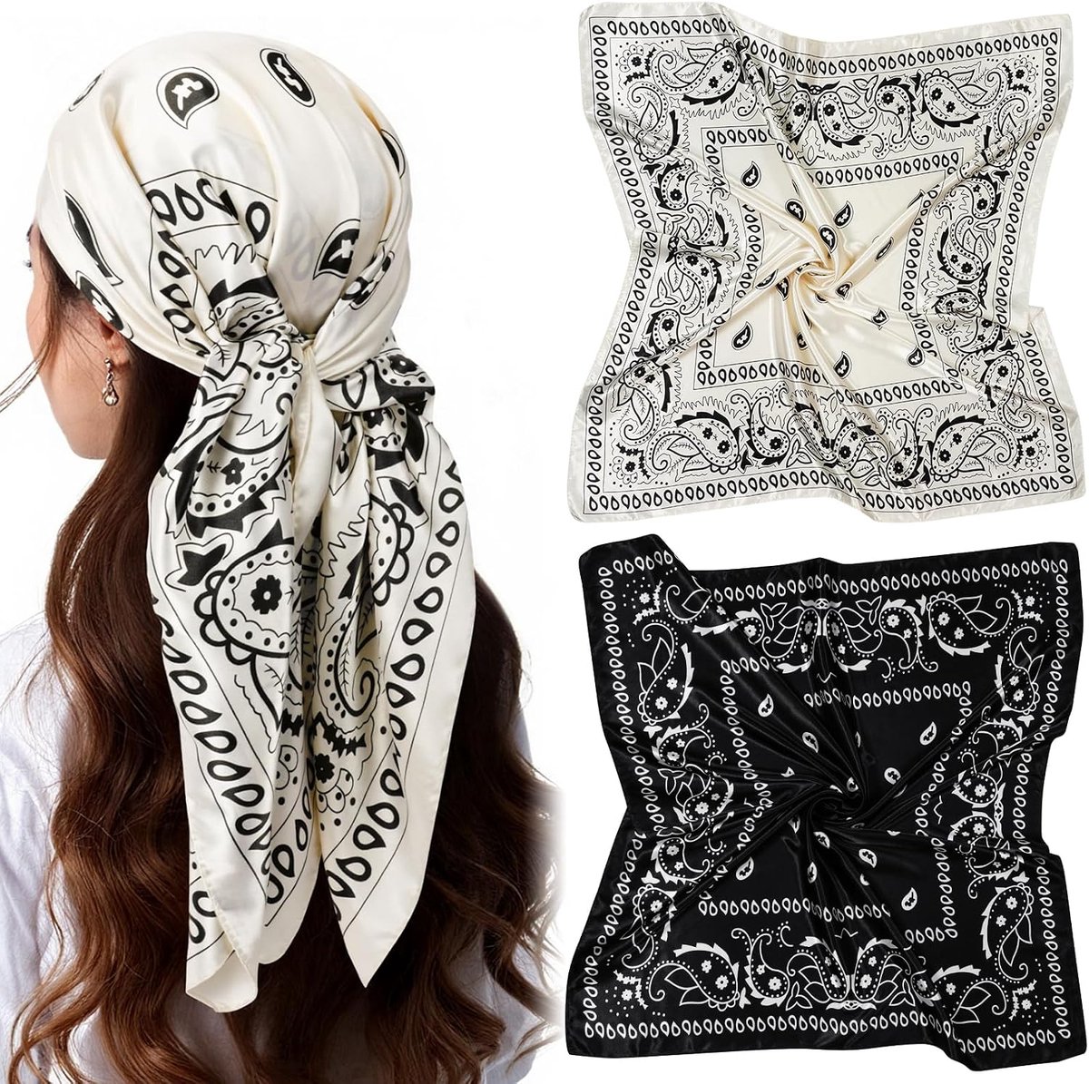 Dameshoofddoek, Elegante Zijden Doek, Zijden Accessoires, Bedrukte Mode-halssjaals, Dames Bandana voor Slapen, Dagelijks Gebruik, Strand, Feestjes of Decoratie