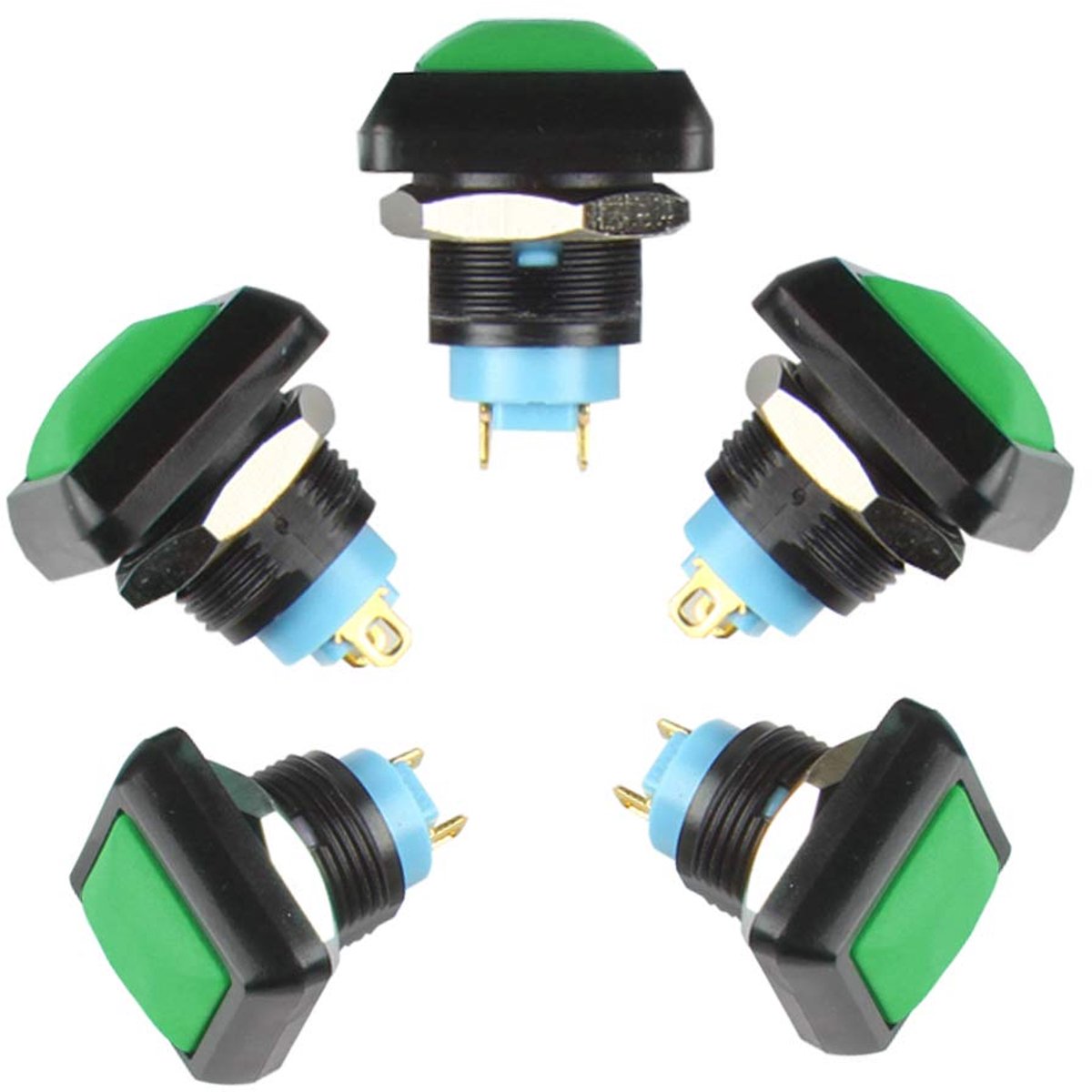ANKG-05 Waterdichte drukknop Auto Return 1NO momentane vierkante drukknop, bevestigingsgat 12 mm, 5 stuks (groen)