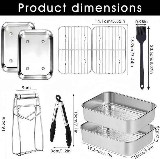 Accessoireset voor heteluchtfriteuse bevat accessoires: ovenschaal Airfryer roestvrij staal 304, rooster, plaatlifter, siliconen borstel en komklemmen, compatibel met AF500EU, AF400EU — afbeelding 4