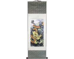 Lachineuse - Kakemono Keizerlijke Hemelse Draak - Wandtapijt - Japanse decoratie om op te hangen - 100 x 30 cm - Zen Ambiance - Japans bord - Grijs - Cadeau-idee Japan Azië