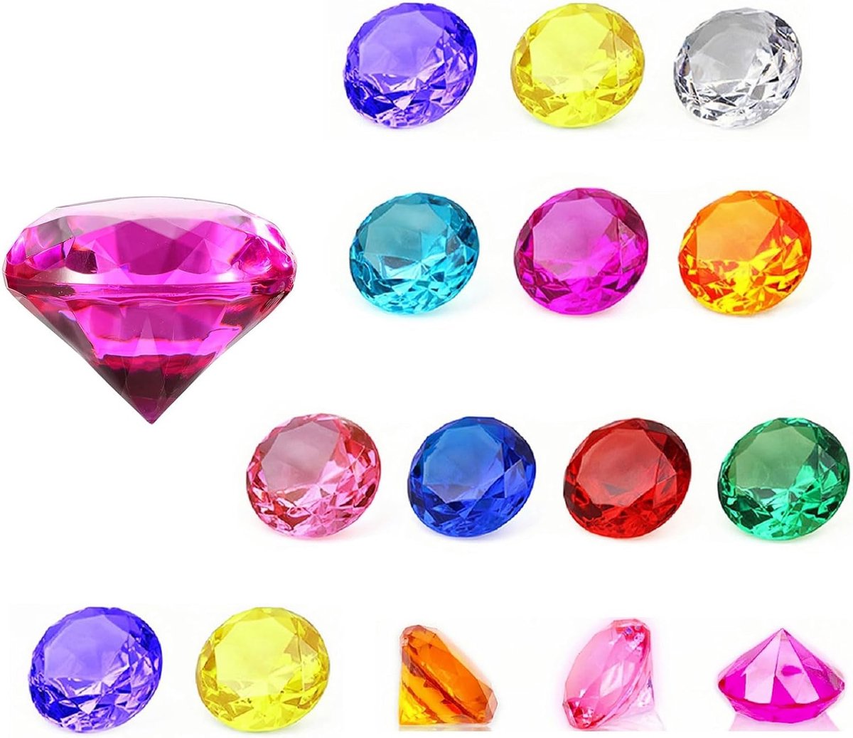 Edelstenen voor kinderen, 30 mm, acryl, kleurrijk, 15 stuks, acryl, kleurrijk, voor vazen, piratenschatzoeken, tafeldecoratie, feestcadeautje, bruiloft