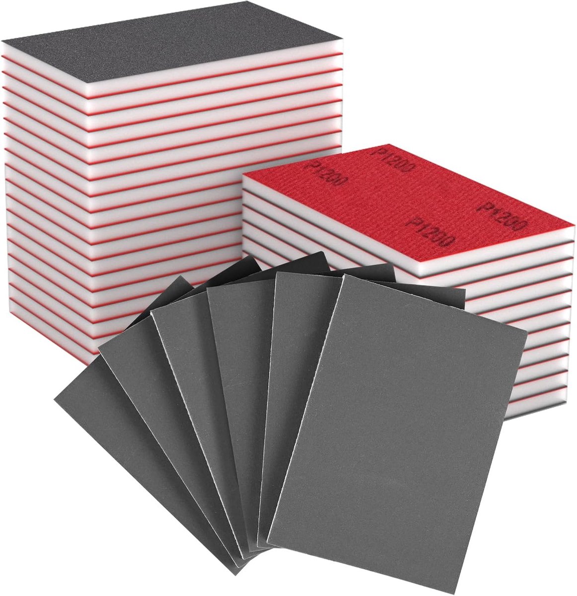 32 stuks 70 x 100 mm schuursponsenset, 1200 korrels, nat droog herbruikbaar blok, zacht schuimschuurpapier, flexibel schuimgevuld schuurpad voor plastic gipsplaten, metalen houten meubels