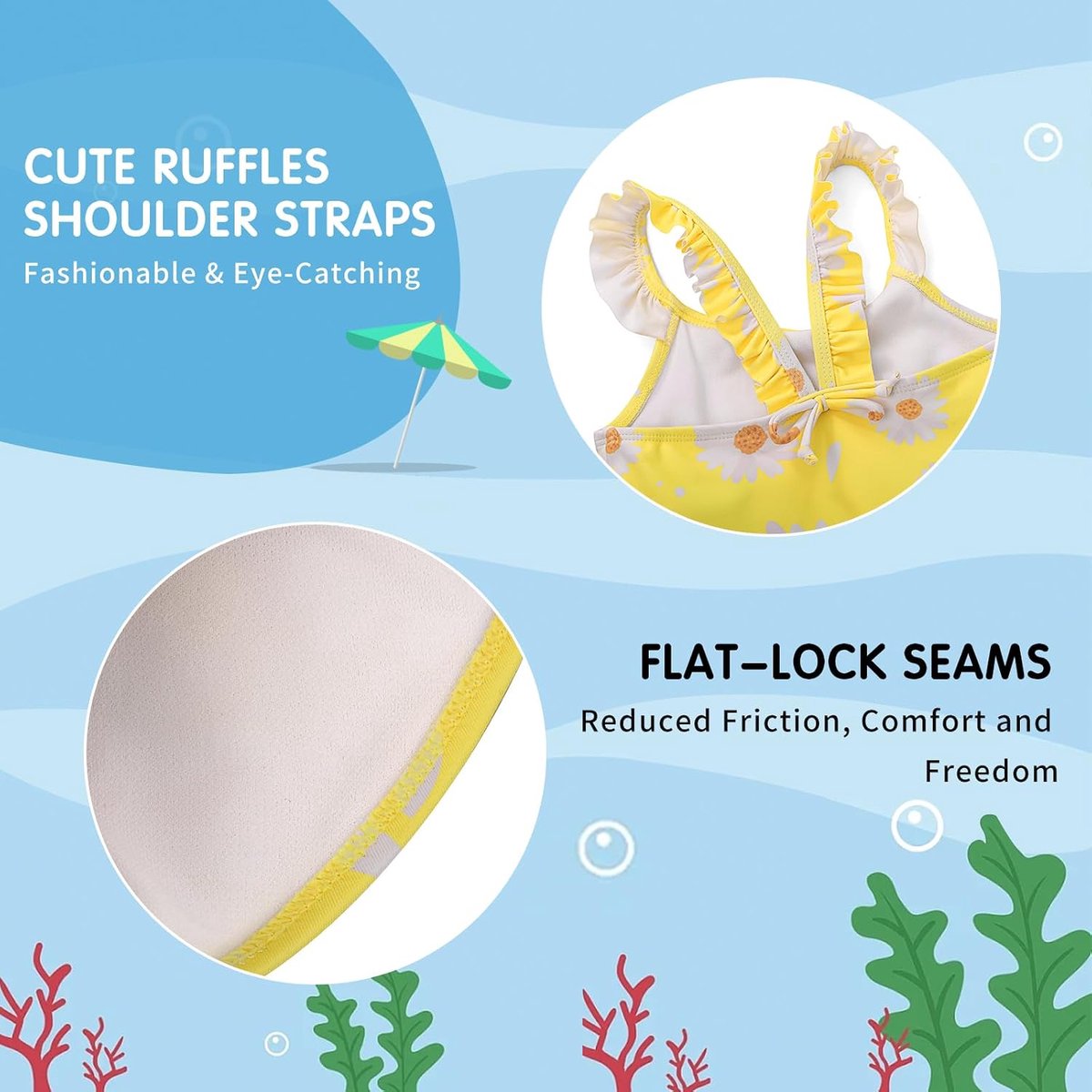 Zwemkleding voor Meisjes Eendelig Badpak Peuter Schattige Ruches Zwemkleding Sneldrogende Zomervakantie Bikini voor Kinderen 2~7 jaar