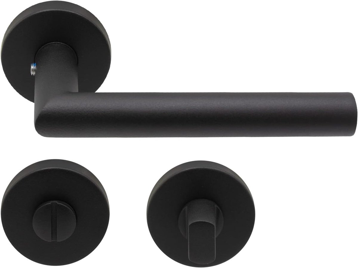 Solution - Zwarte Deurklink WC met Toiletsluiting – Rond Rozet – Vrij/Bezet – Mat Zwart – Deurbeslag voor Toilet en Badkamers