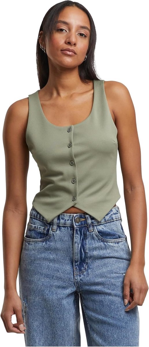 Classics Damesvest, jersey vest, elegant vest met U-hals en doorlopende knoopsluiting, maten XS - XL, Paleolive, M