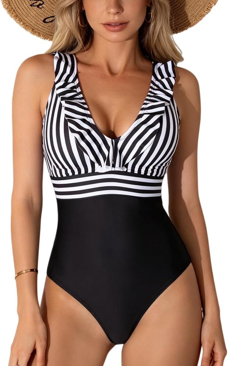 Damesbadpak voor dames, buikweg, sexy, vrijliggend eendelig, badpak voor dames, slanke buik, sexy V-hals
