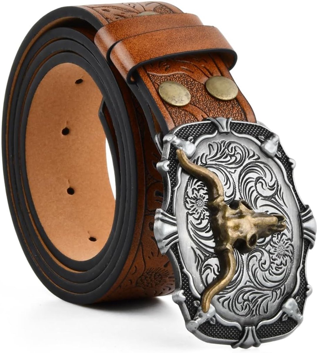 Stijl cowboyriem, westerse cowboy cowgirl bloemensieraad longhorn bult heren gegraveerde bloemen riem reliëf vintage voor jeans riem kerstcadeaus