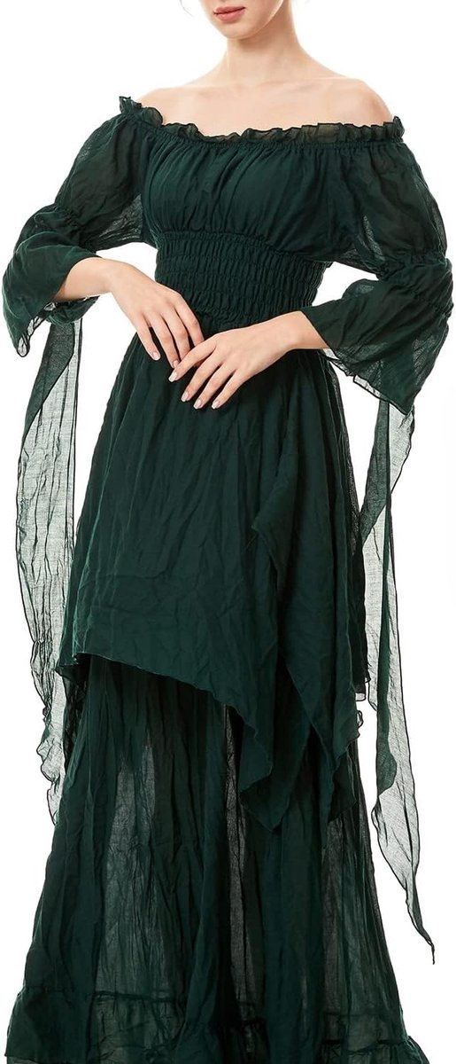 Renaissance-kostuum voor dames, Halloween-jurk met korset, riem (groen, XL) | Off-shoulder design, mouwdesign met vloeiende bandjes, Victoriaanse gothic jurk, Halloween, carnavalsfeesten, cocktails