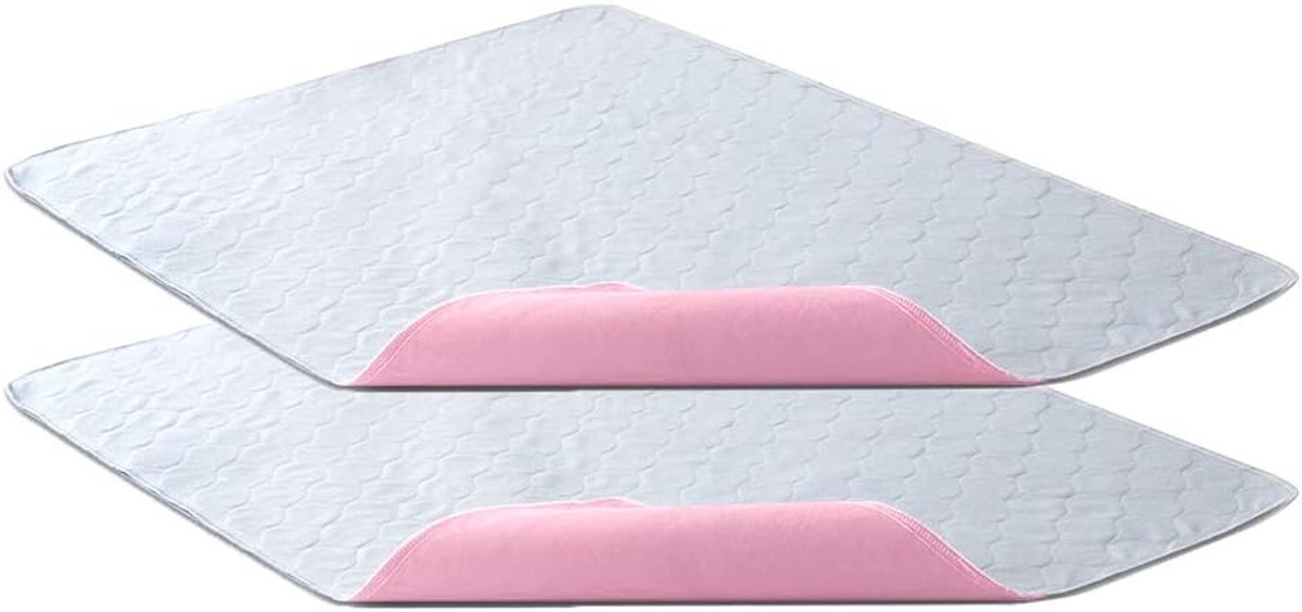 2-Pack Waterdichte Bedpads 86 x 132 cm – Wasbare Onderleggers, Sterk Absorberend, Herbruikbaar (Roze)
