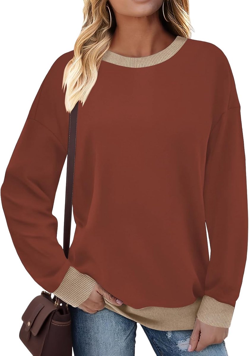 Trui dames sweatshirt lange mouwen ronde hals contrast lange mouwen shirt | ronde hals, oversized, manchetten, drop-schouders, lange mouwen, herfst, winter, casual, dames