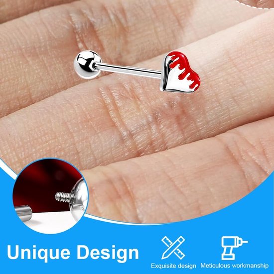 2 x 16 mm hartvormige piercing labret chirurgisch staal binnendraad oorknopjes kraakbeen helix tragus conch medusa daith oorstekers piercing — afbeelding 3