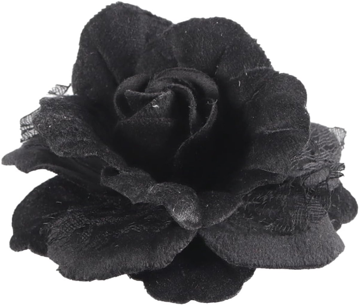 Bloemen revers speld, fluwelen camelia bloemen broches revers spelden voor bruiloften, kantoor, gala, afstuderen (zwart)