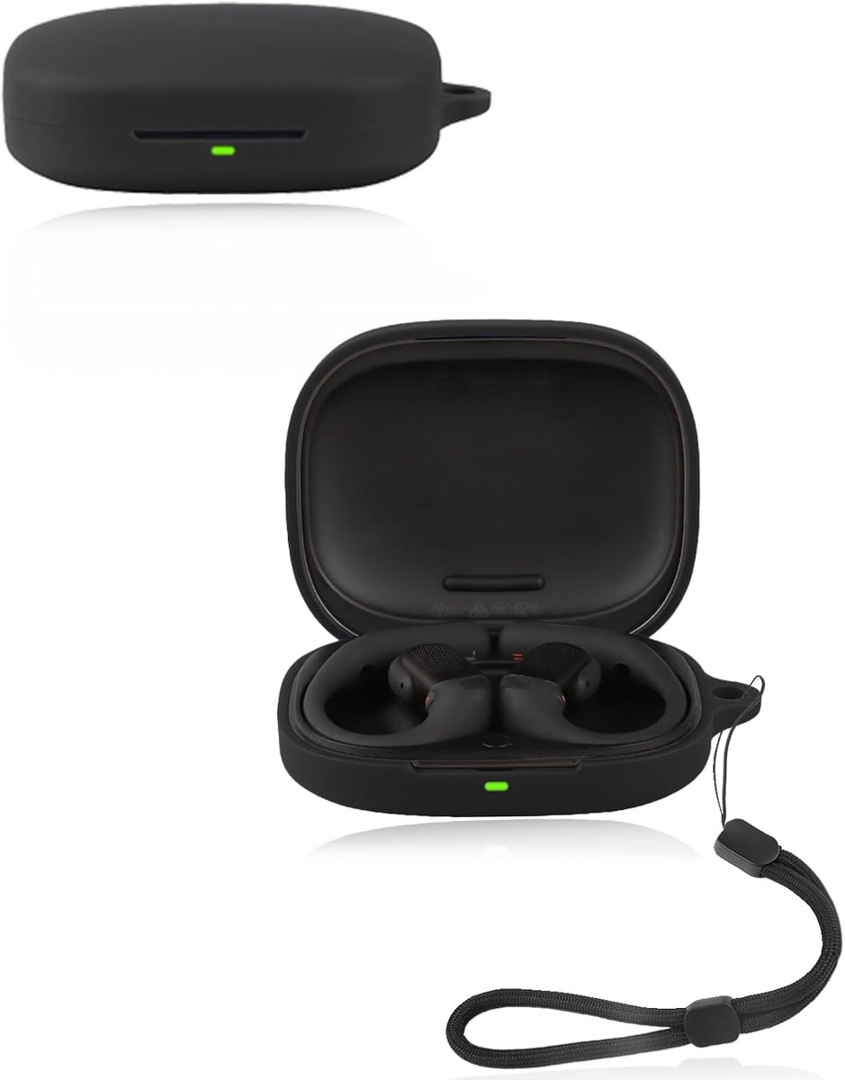 Hoes voor Shokz OpenFit Pro, zachte siliconen beschermhoes, compatibel met Shokz OpenFit Pro, met omhangband, stofdicht, schokbestendig en duurzaam, zwart