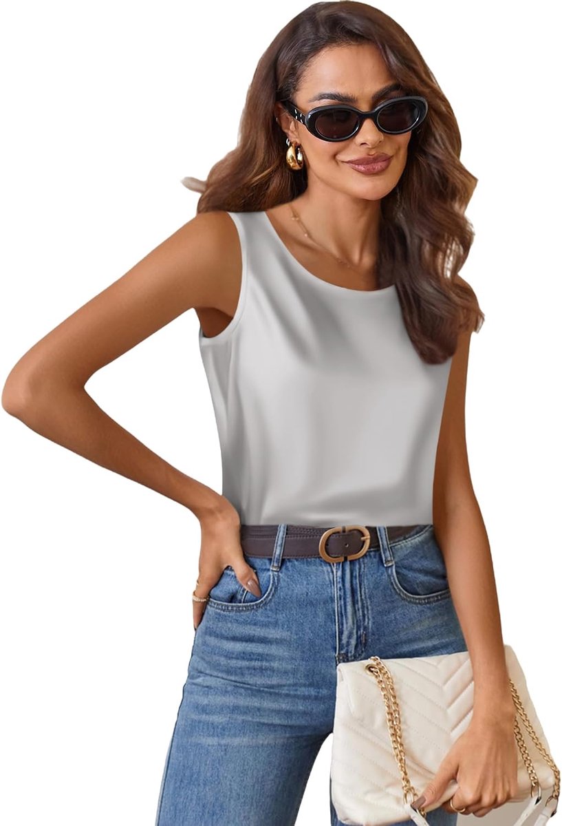 Zijden Satijnen Tanktops voor Vrouwen Ronde Hals Mouwloos Hemdje Tops 2026 Zomer Basic Blouses