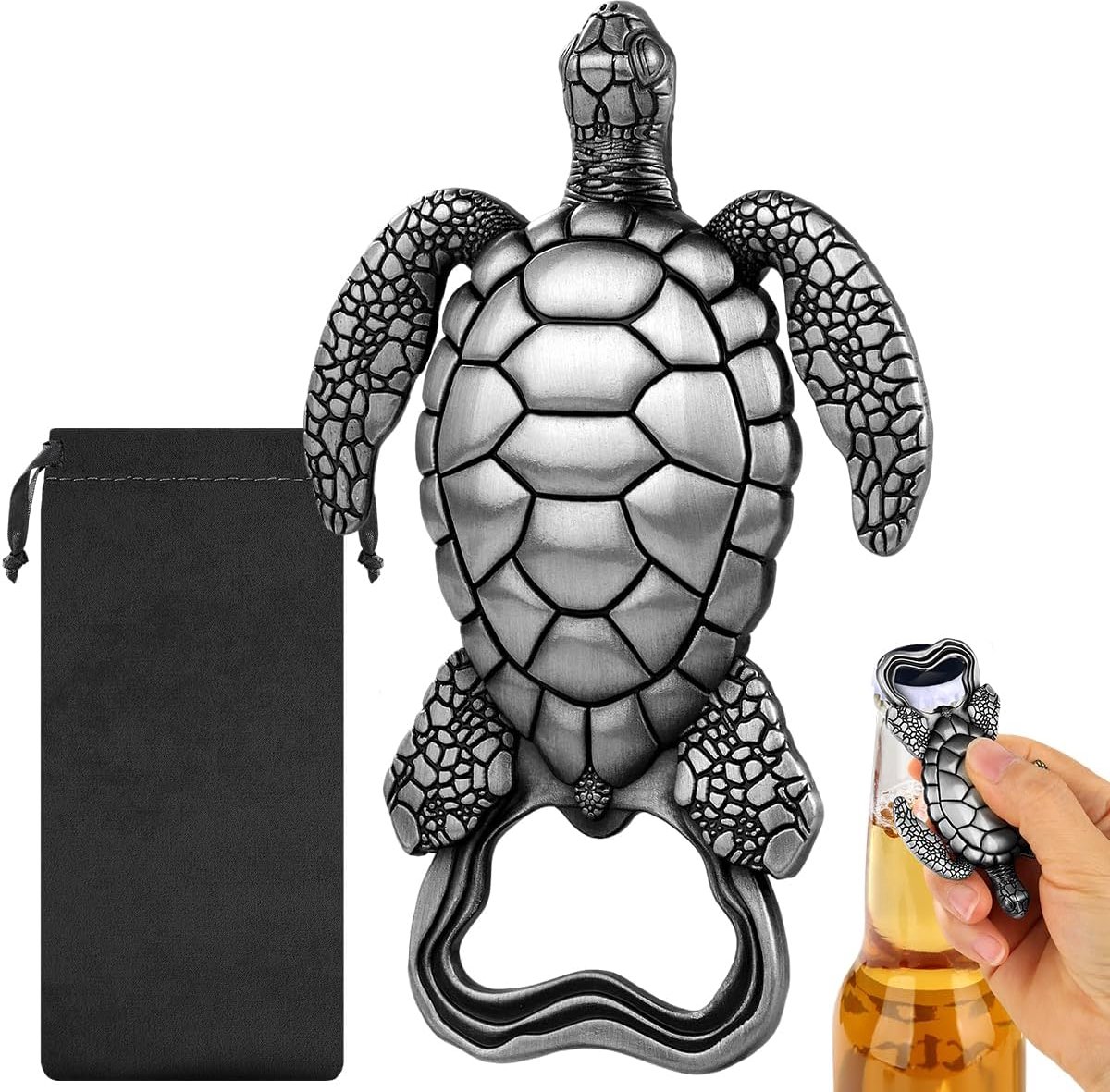 Flesopener, unieke bieropener met geschenkzakje, vadergeschenken kerstcadeaus voor mannen vrouwen vader echtgenoot vriend, zeeschildpadgeschenken diergeschenken biergeschenken voor thuis