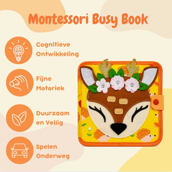 Joymaxx Montessori Busy Board - Baby Speelgoed 1 jaar - Activiteitenboek voor Peuters - Sensorisch Speelgoed 6 maanden tot 2 jaar - Montessori Speelgoed voor Onderweg - Cadeau Meisjes 18 maanden van Joymaxx — afbeelding 5