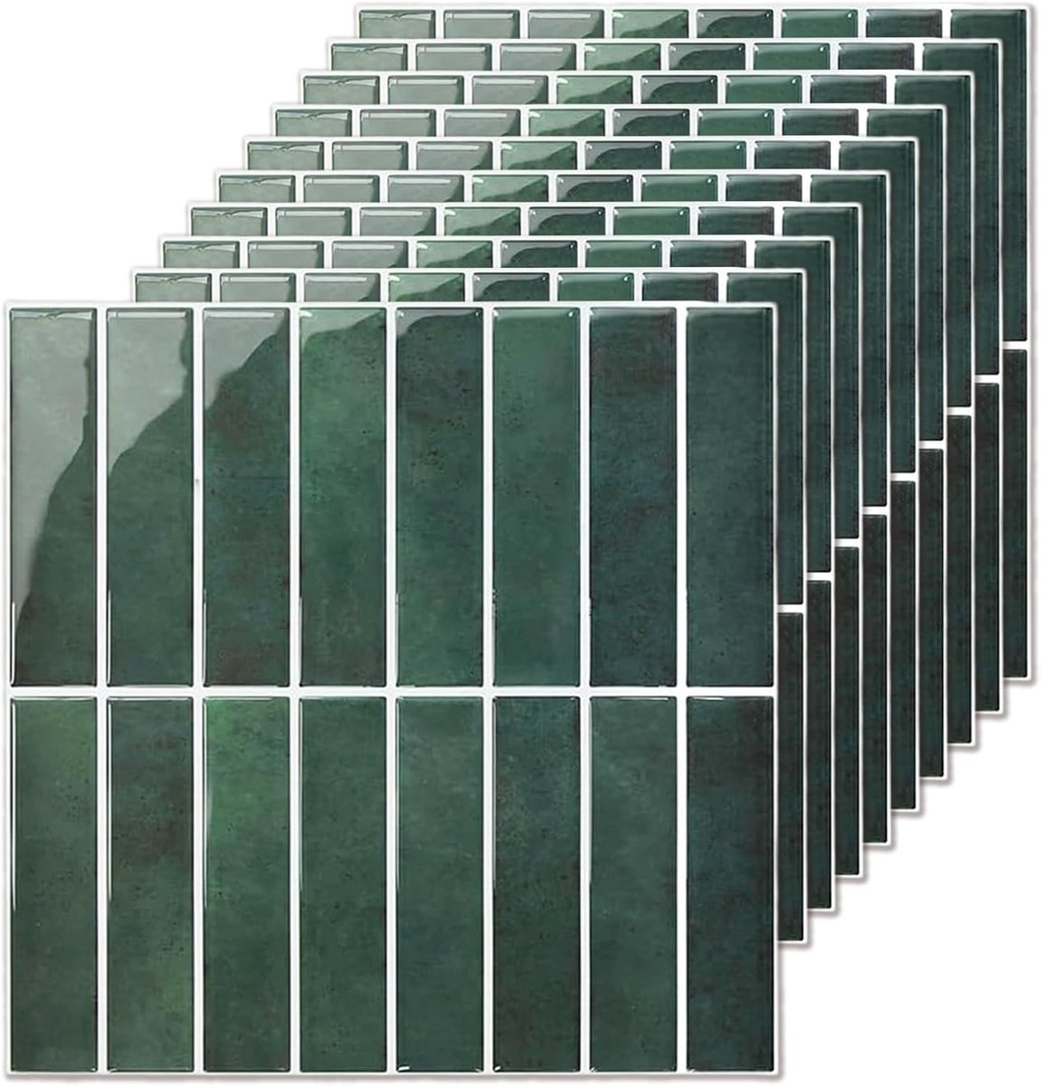 Tegelstickers, plaktegels keuken, 3D Peel and Stick Tiles groene keukentegels, zelfklevende tegels, cake, plaktegels, tegelfolie, keuken, badkamer, rechthoekig, wanddecoratie, 10 stuks (30,5 x 30,5 cm