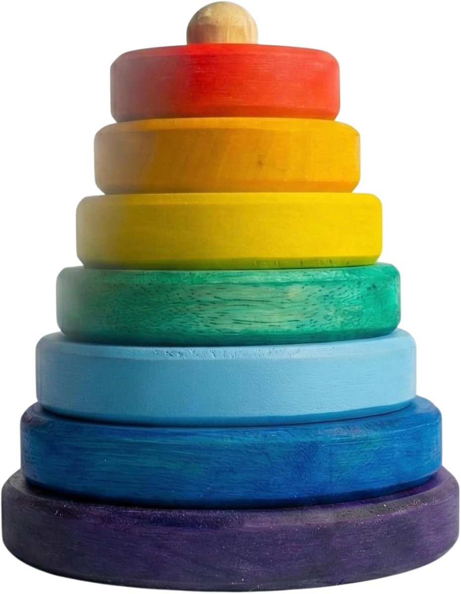 Stapeltoren, 7-delig, houten speelgoed voor kinderen vanaf 2 jaar, regenboogstapler, fijne motoriek, niet-giftig rubberhout