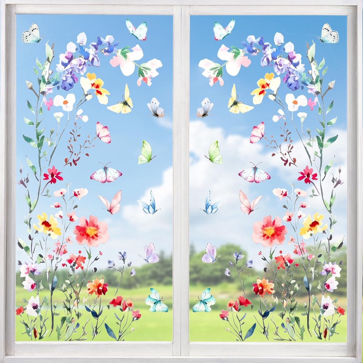Raamfoto's dubbelzijdig bloemen raamafbeeldingen lente herbruikbare raamstickers zelfklevende raamstickers decoratie lente zomer 2 vellen 30 x 60 cm